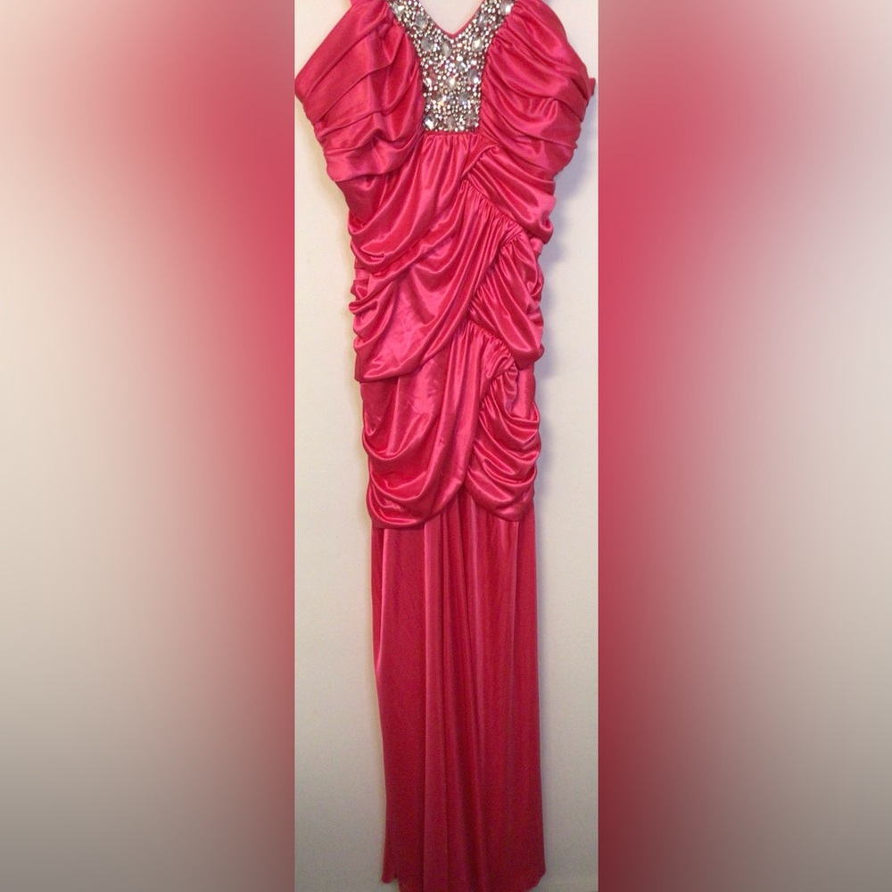 Vintage Y2K Deb Formal prom pink rhinestone embellished neckline sz 18 juniors